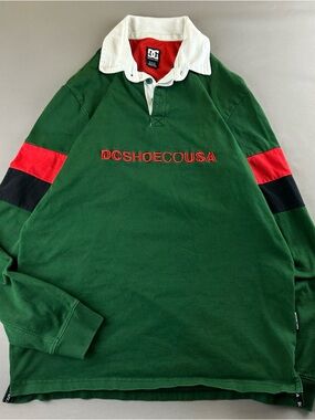 DC Green Rugby Shirt with White Collar and Red & Black Sleeve Bands